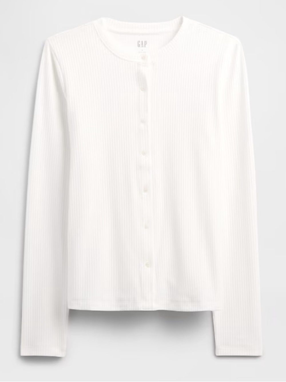 GAP White Ribbed Button-Up Top Long Sleeve Cardigan
